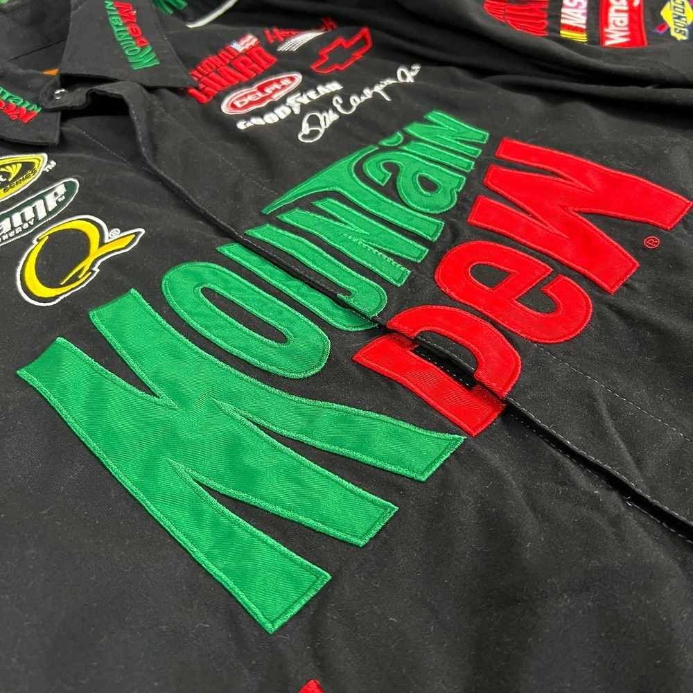 RARE Vintage NASCAR Mountain Dew Dale Jr Racing Button Up Shirt (Size - X Large) - Picture 8 of 12